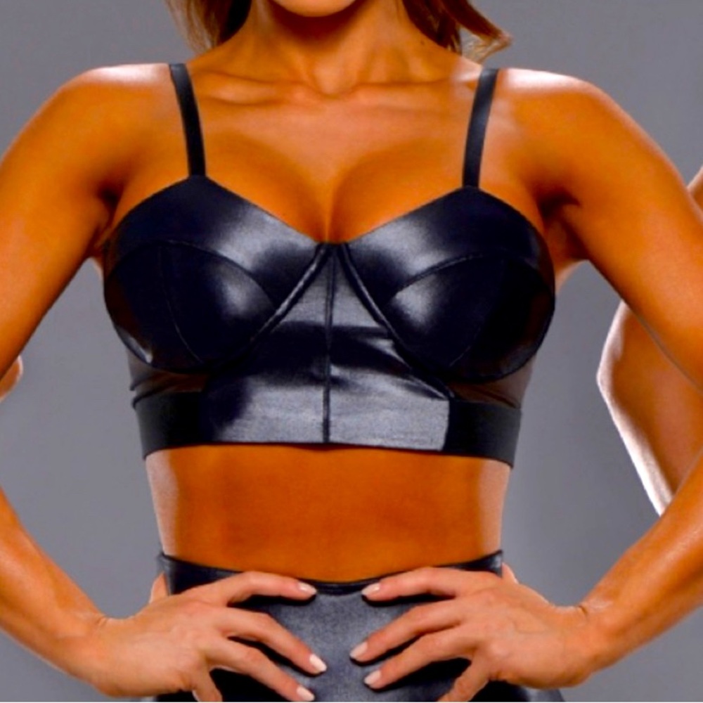 Bombshell shiny bra top. Leather look
